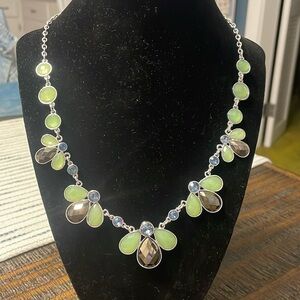 Fashion Napier Mint Green Metallic Gray Crystal Panel 18" ADJUST Necklace